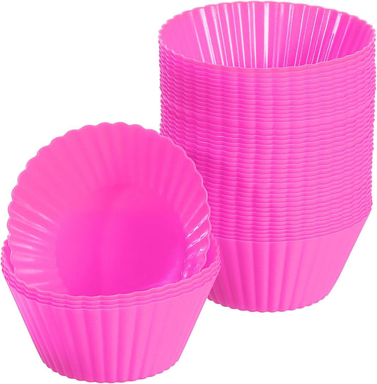 uxcell 42Pcs Silicone Cupcake Liners, Non-Stick Baking Cups, for Cooking Eggs, Baking Muffins and Make a Cake(Rose Red)