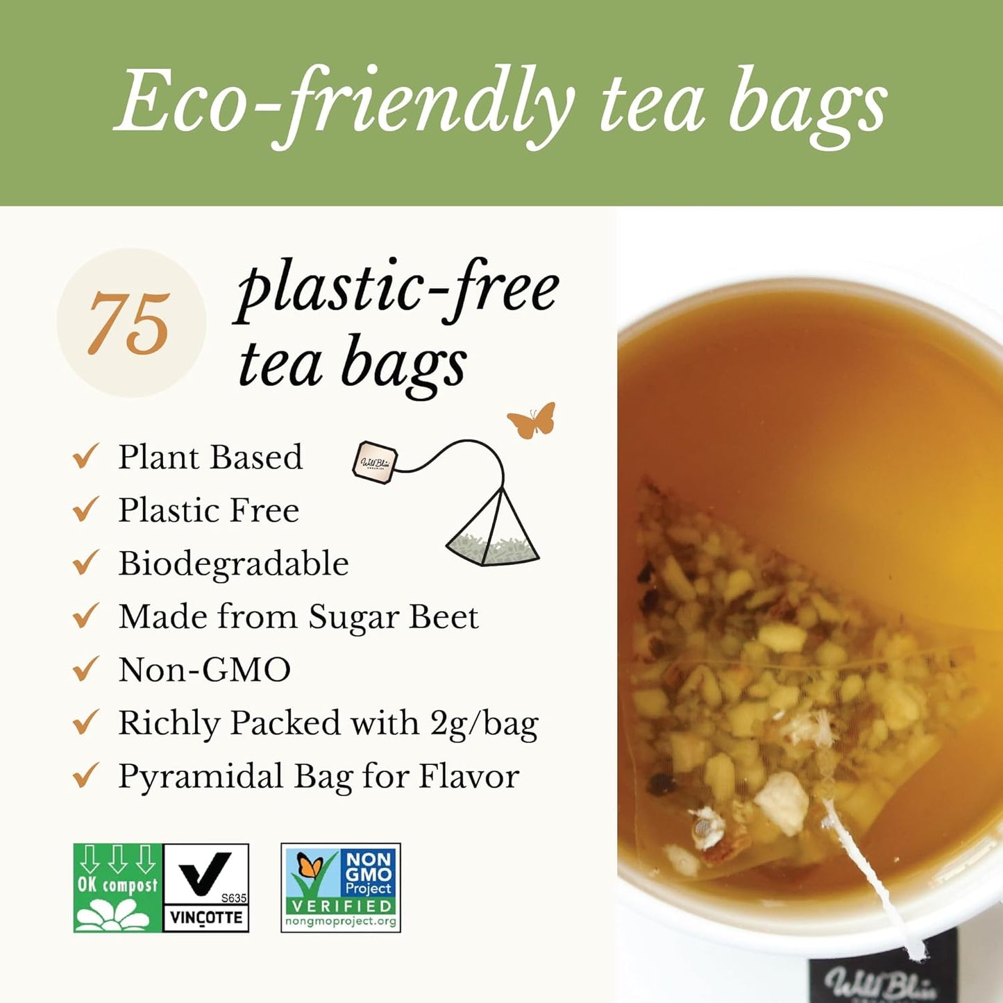 Wild Bliss Organic Wild Raw Dandelion Root Tea - Pharmacopoeia Quality Caffeine Free Herbal Detox Support - 75 Plant Based Tea Bags