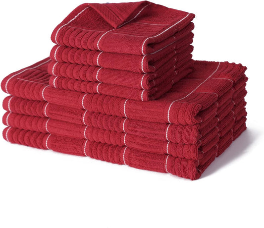 Glynniss Red Kitchen Towels and Dishcloths Set, Dish Towels and Dish Rags Set for Washing Dishes, Cleaning and Drying Pack of 8 (red)