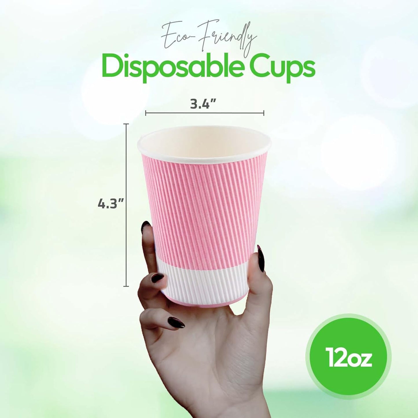 Restaurantware-12 Ounce Disposable Coffee Cups, 500 Ripple Wall Hot Cups For Coffee - Lids Sold Separately, Rolled Rim, Light Pink Paper Insulated Coffee Cups, For Hot Coffee, Tea, And More