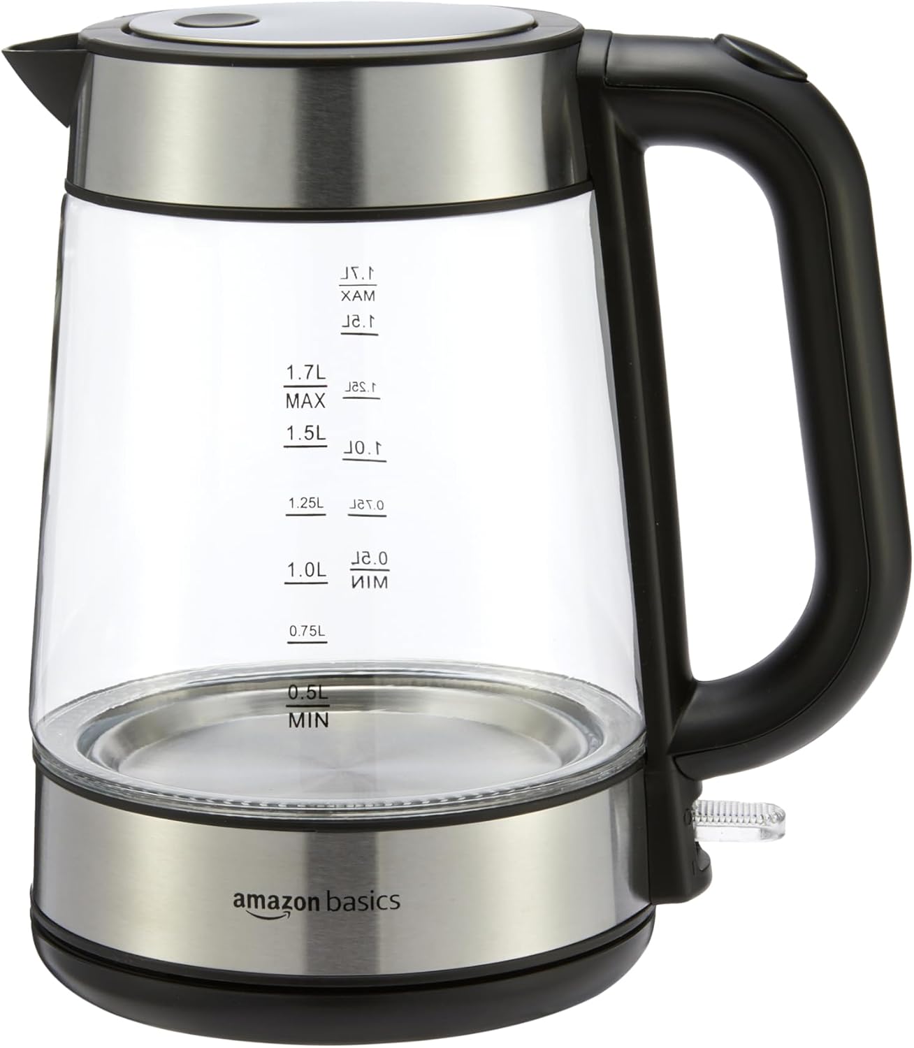 Amazon Basics Electric Kettle with Glass Carafe for Tea and Coffee, BPA-Free, Fast Boiling, Auto Shut-Off, 1.8 Quarts, 1500W, Black and Silver