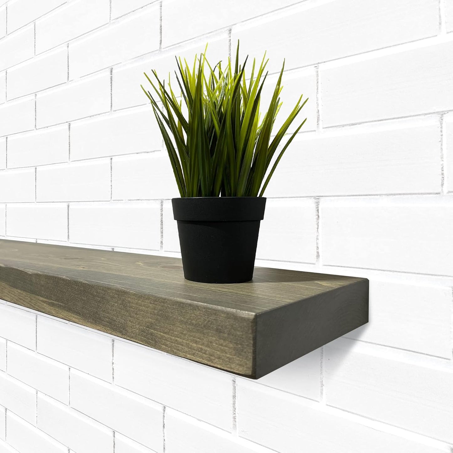 PJ DECOR URBANDI, Rustic Floating Shelves, Set of 2, Hidden Bracket, Solid Wood, Heavy Duty, Wall Mounted Shelves, (Grey, 24Wx6D)