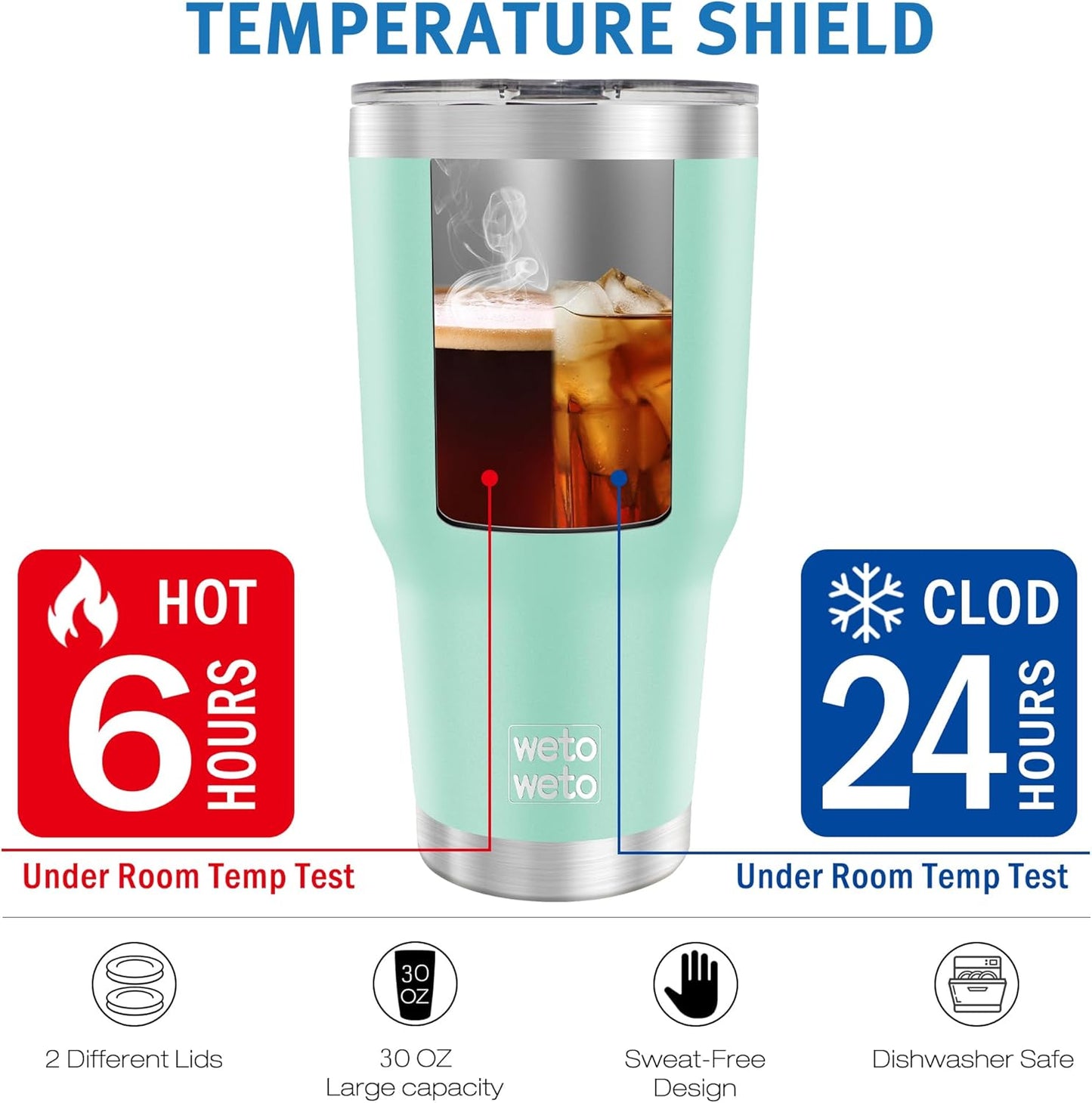 WETOWETO 30oz Tumbler, Stainless Steel Vacuum Insulated Water Coffee Tumbler Cup, Double Wall Powder Coated Spill-Proof Travel Mug Thermal Cup for Home Outdoor (Light Green, 1 Pack)