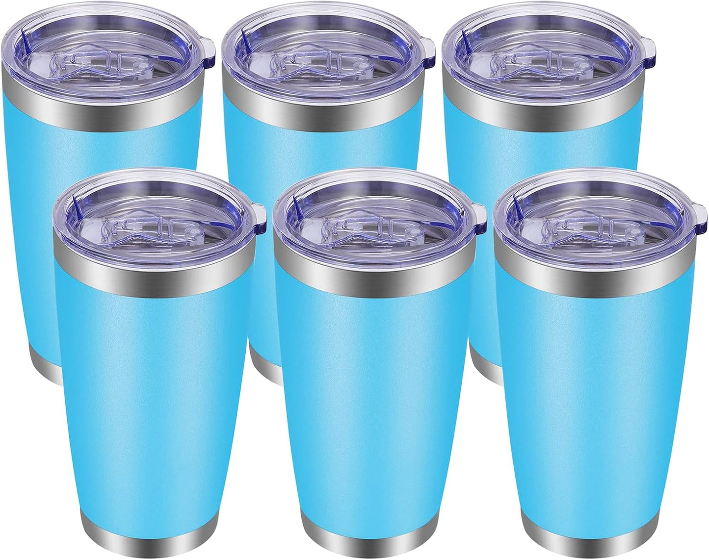VEGOND 20oz Tumbler with Lid and Straw Stainless Steel Tumbler Cup Bulk Vacuum Insulated Double Wall Travel Coffee Mug Powder Coated Coffee Cup(Sky Blue 6 Pack