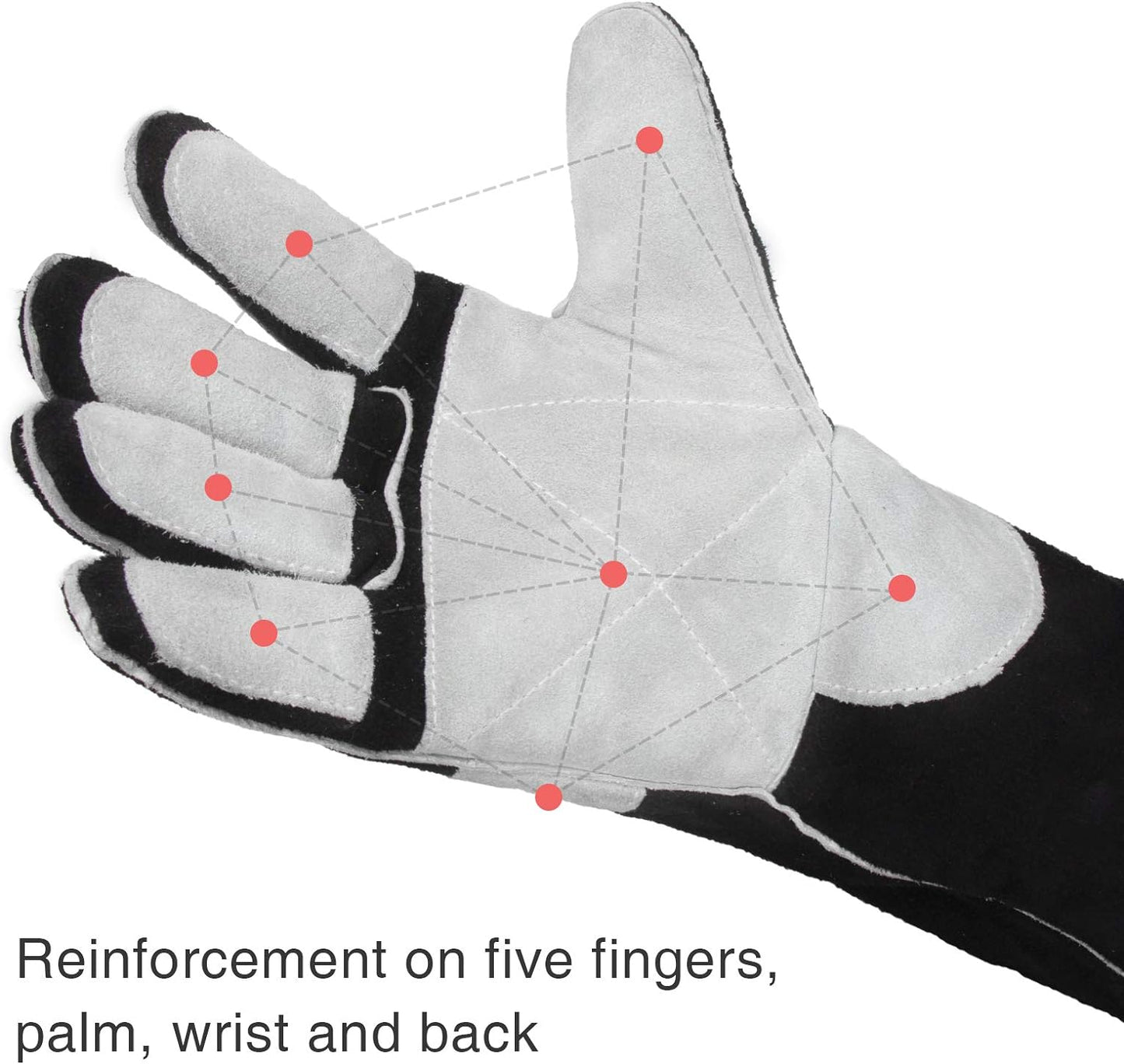 YESWELDER 16 Inches,932℉,Leather Forge MIG Welding Gloves, with Kevlar Stitching Heat/Fire Resistant, Palm Reinforcements, Black-Gray