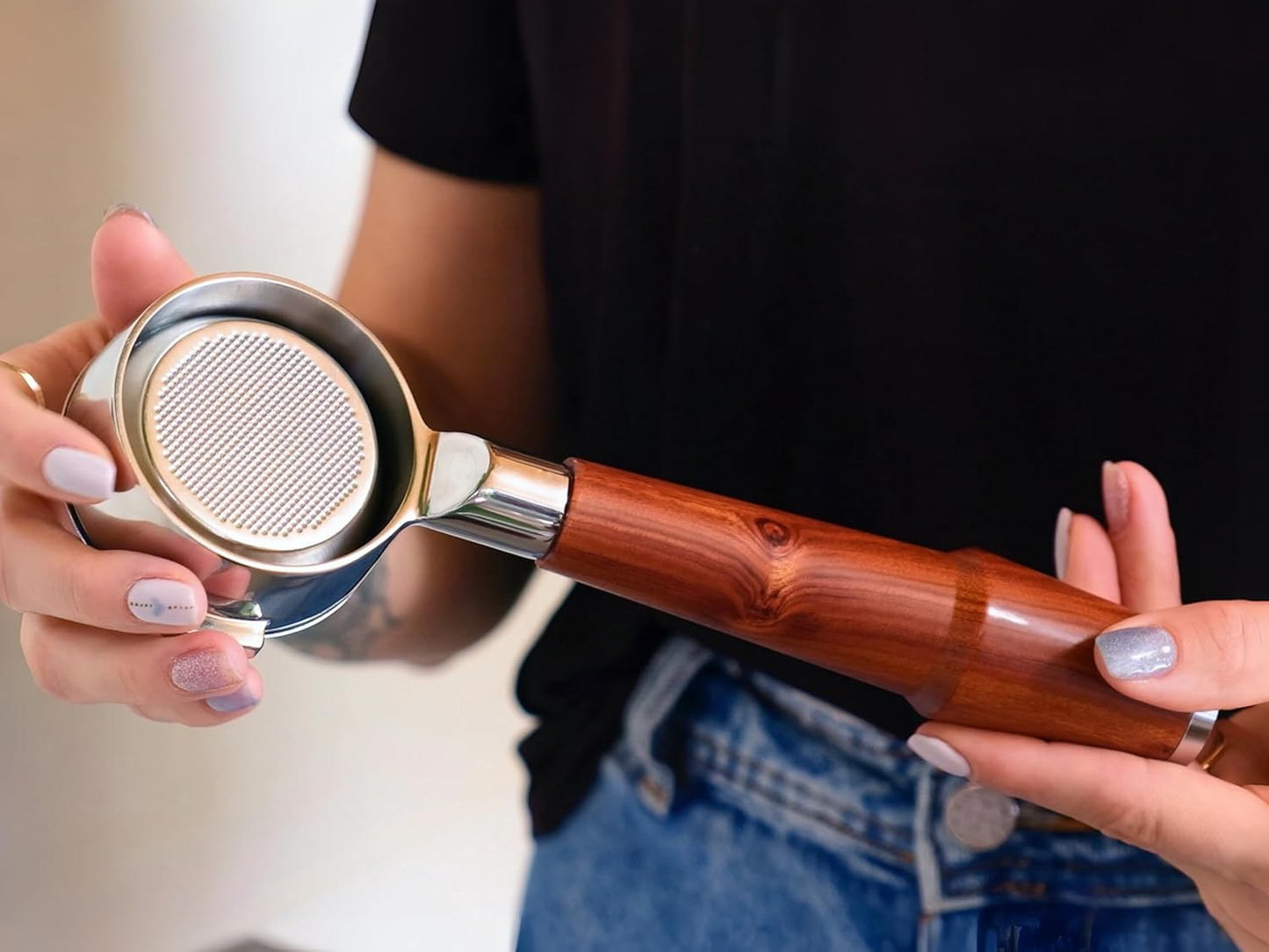 54mm Bottomless Portafilter Breville Compatible Rosewood Handle & Naked 18-21 Gram Filter Basket Included, Fits Barista Express, Pro, Touch, Bambino Plus, Infuser, Duo Temp Pro Impress