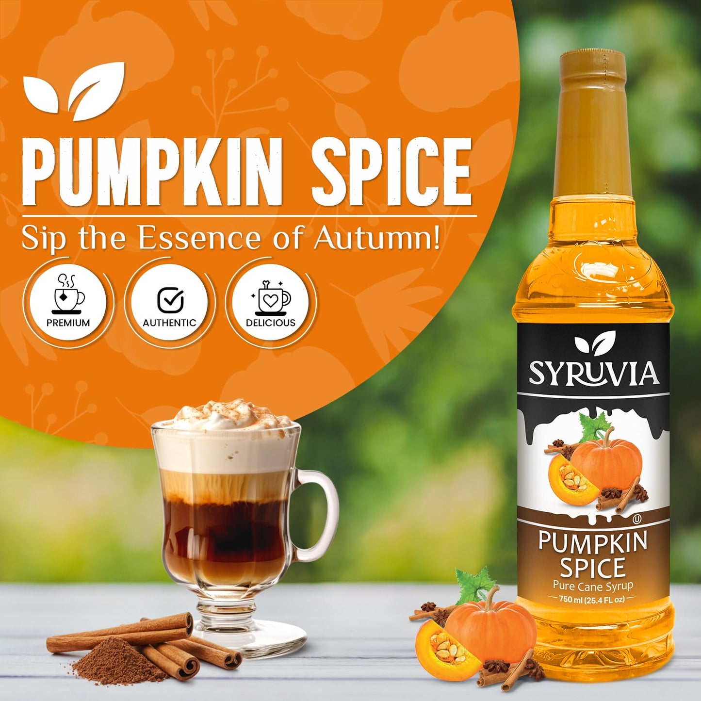 Syruvia Pumpkin Spice Syrup for Coffee 25.4 Ounces Pumpkin Spice Flavored Coffee Syrup