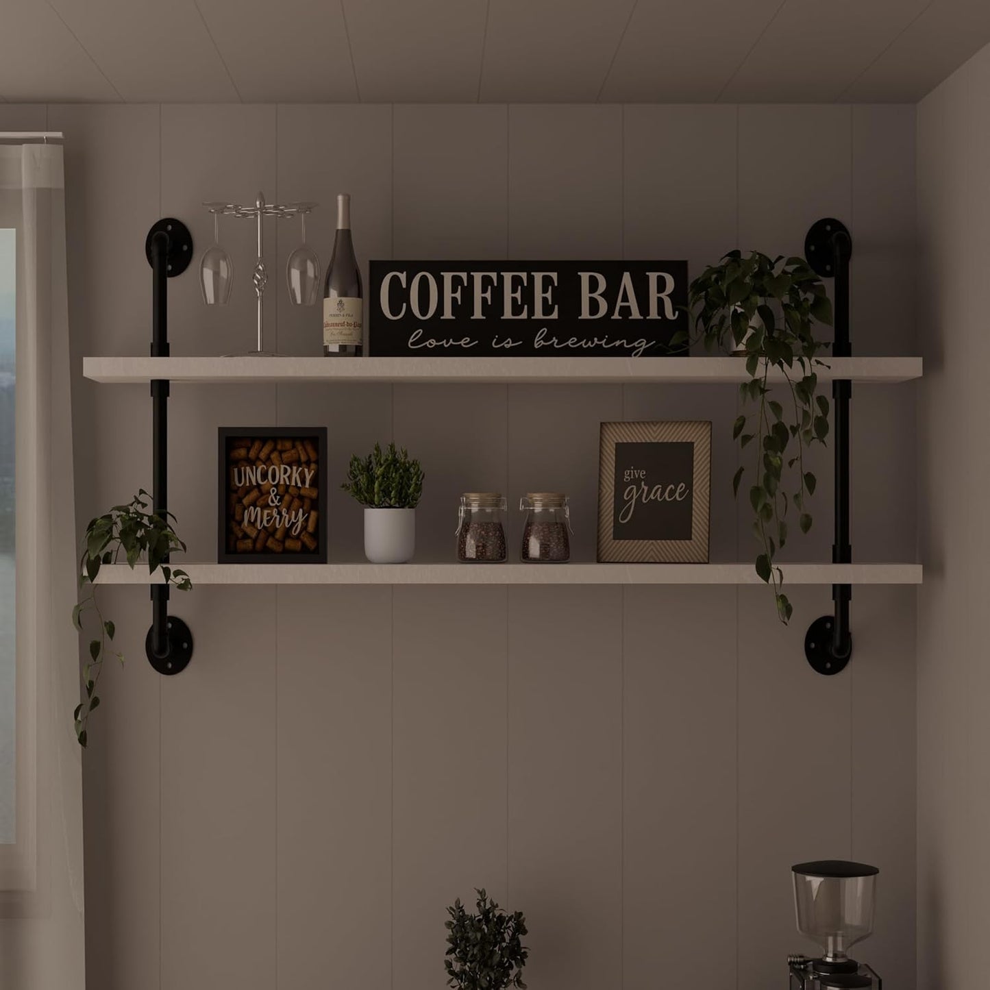 Floating Bookshelf Bathroom Shelves Over Toilet Industrial Pipe Shelving Pipe Shelves Rustic White Wall Shelves 36 Inch Farmhouse Book Shelves for Wall Mounted