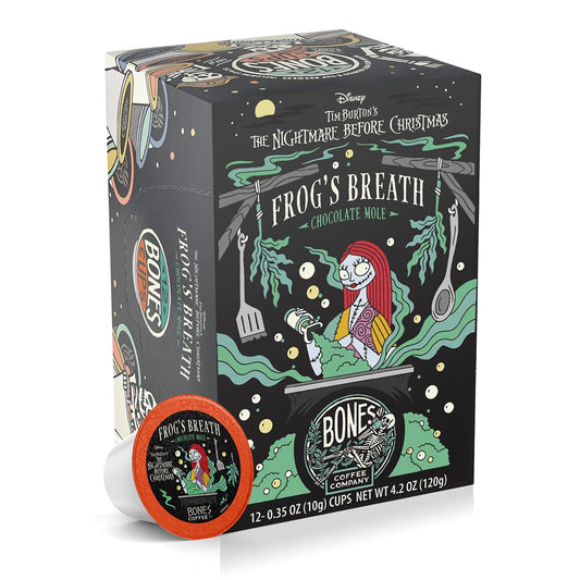 Bones Coffee Company Frog's Breath, Chocolate Mole Flavored Coffee Pods, Low Acid Medium Roast Single-Serve Bones Cups for K-Cups Brewers Coffee Maker from The Nightmare Before Christmas, 12 Count