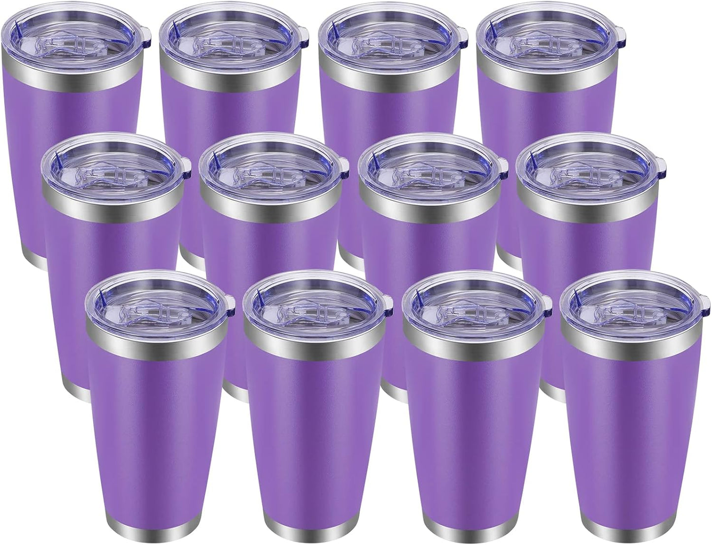 VEGOND 20oz Tumbler with Lid and Straw Stainless Steel Tumbler Cup Bulk Vacuum Insulated Double Wall Travel Coffee Mug Powder Coated Coffee Cup(Purple 12 Pack)