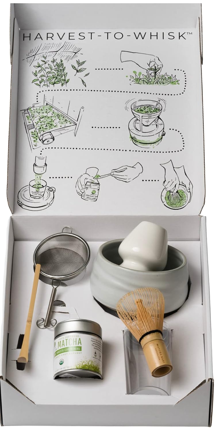 Matcha Kari Dr. Weil Complete Tea Set - White - Japanese Ceremonial Organic Matcha with Whisk and Holder, Ceramic Bowl, Sifter, and Scoop