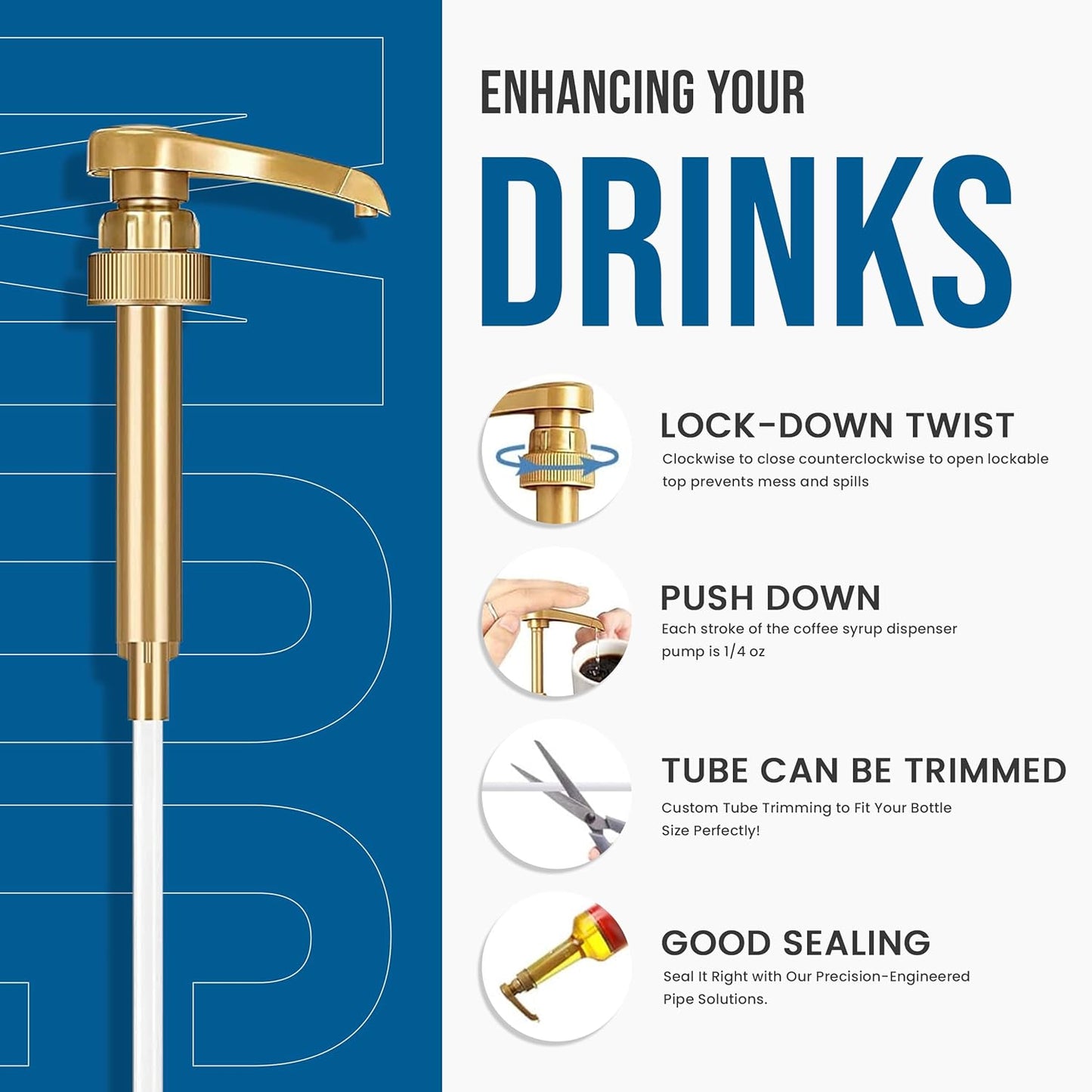 Jimoco® Syrup Pump Dispenser + Torani® Sugar Free Blue Raspberry Syrup, 25.4 oz - Coffee Syrup Pump & Flavoring Bundle