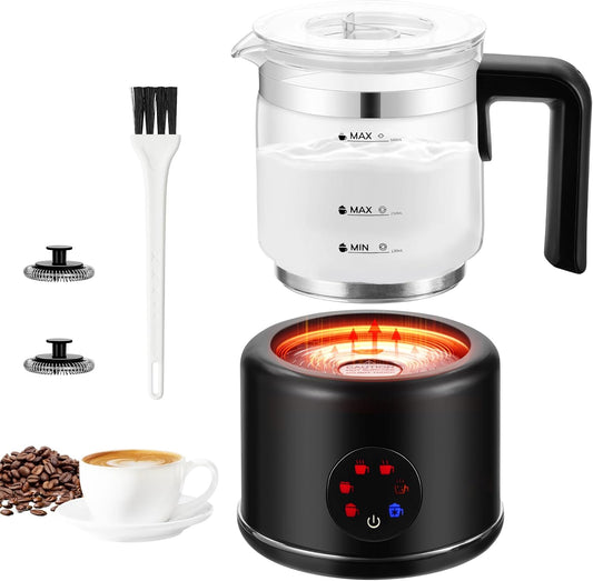 Electric Milk Frother, 6 in 1 Milk Steamer,17oz Automatic Warm and Cold Foam Maker for Coffee,Latte, Cappuccino, Macchiato, Hot Chocolate (Black)