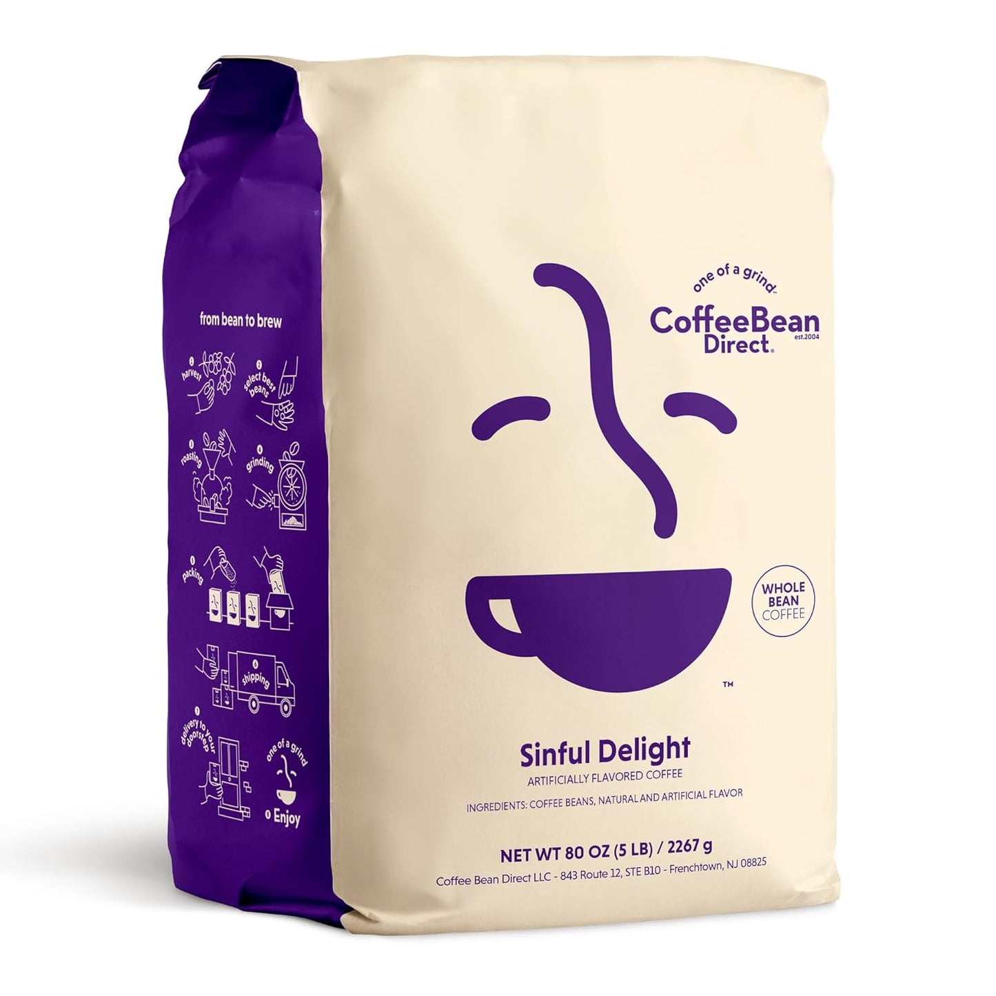 Coffee Bean Direct Sinful Delight Flavored, Whole Bean Coffee, 5 Pound Bag (Pack of 1)