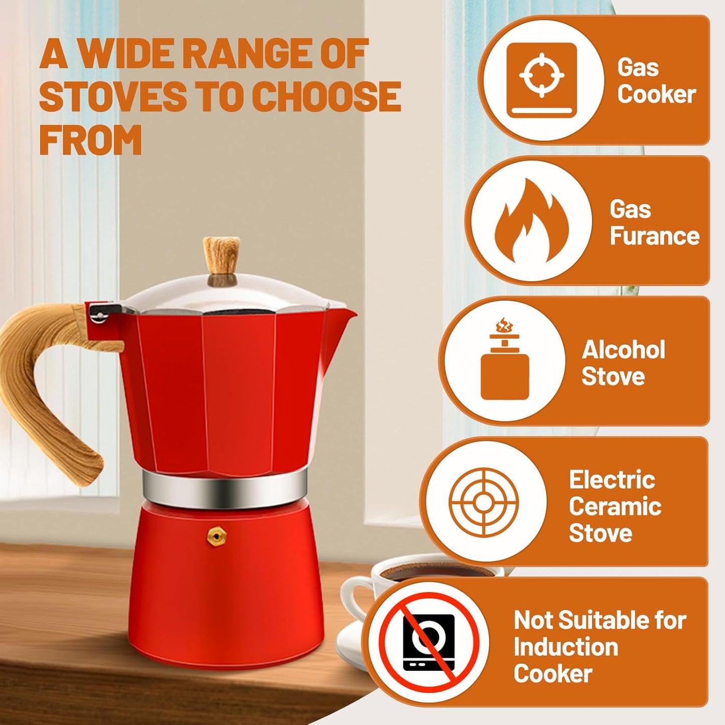 6 Cup Aluminum Espresso Stovetop Moka Pot Express Coffee Maker Percolator Italian Classic Mocha Coffee Machine for Italian and Cuban Cafe Brewing for Home & Camping 300ml 10oz