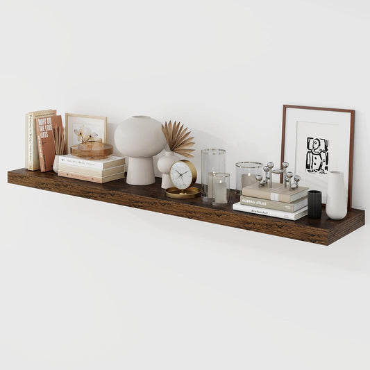 48 Inch Floating Shelves, 9.3" Deep Floating Shelf Wall Mounted, 48" Wall Shelves, Rustic Deep Bookshelf, Large Display Shelves & Storage Shelves for Bedroom, Living Room, Brown, Set of 1