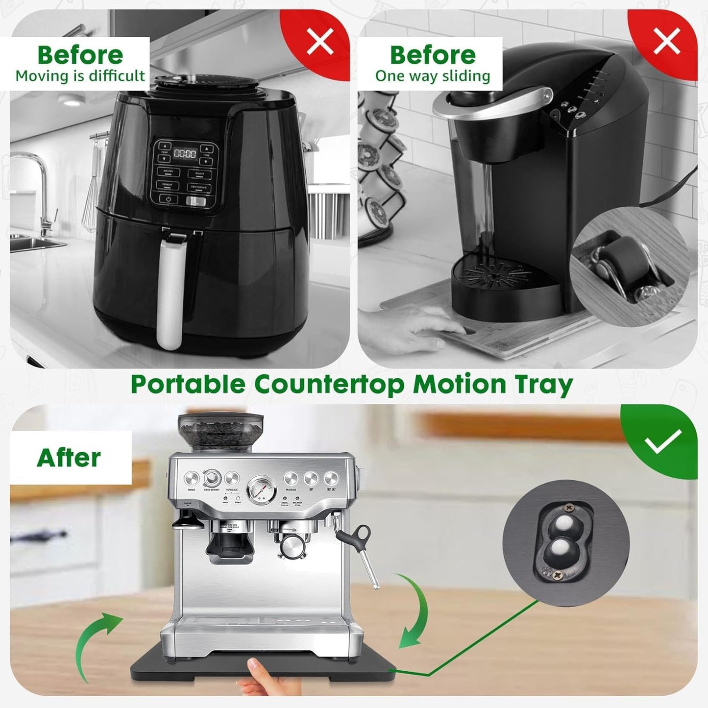 Appliance Slider 360° Rolling Tray for Coffee Maker Bamboo Coffee Pot Slider Tray for Countertop Rotation Sliding Tray with Wheels, Appliances Mat Easily from Under The Cabinet Black(15.7"×13")