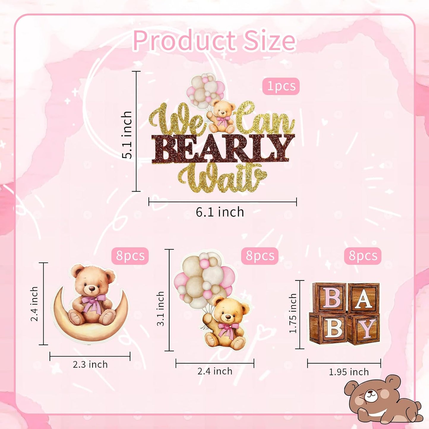 MEMOVAN Bear Baby Shower Cupcake Toppers 25pcs We Can Bearly Wait Cake Cupcake Topper Bear Cake Cupcake Decoration for Baby Girl We Can Bearly Wait Bear Theme Birthday Baby Shower Gender Reveal Party