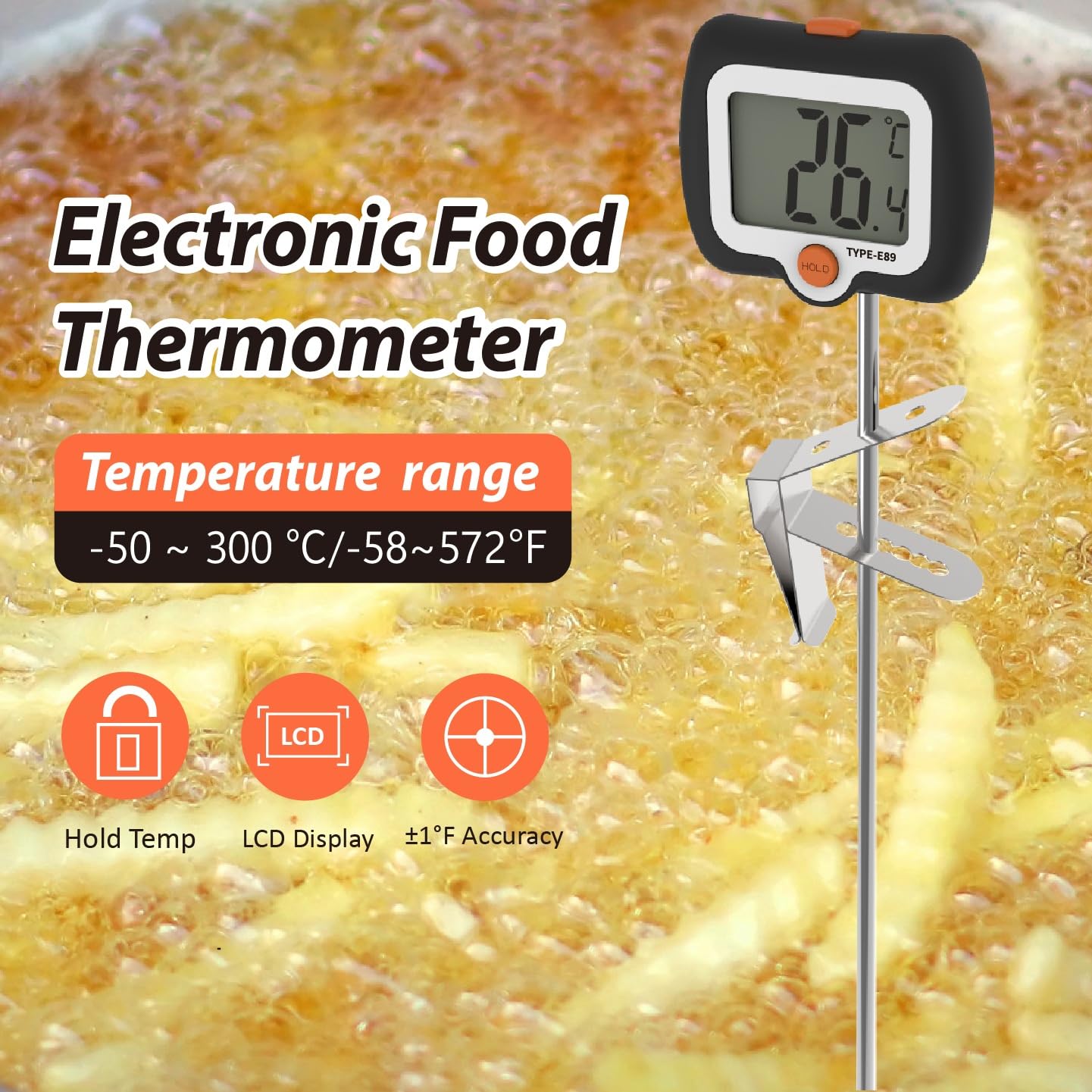 10 Inch Long Digital Candy Thermoometer with Pot Clip,Deep Fry Thermometer,Rotating Display, Best Instant Read Food Meat Thermometer for Candy Making or Deep Frying