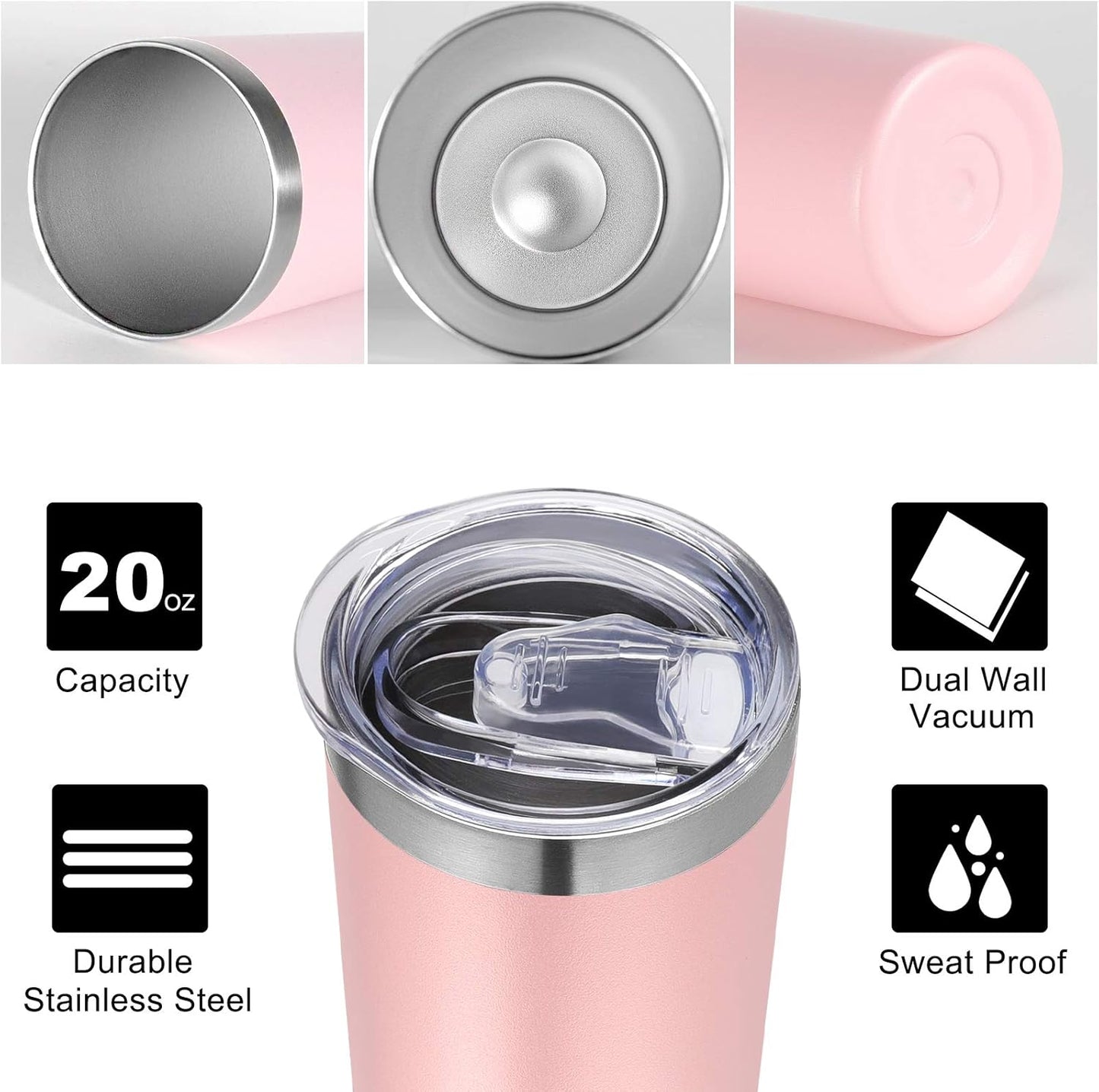 VEGOND Stainless Steel Skinny Tumbler, 20 oz Vacuum Insulated Tumbler with Lid and Straw, Double Wall Coffee Cup, Travel Mug for Cold Hot Drinks, Light Pink 1 Pack
