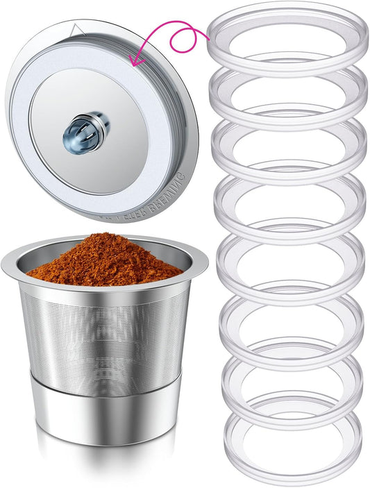 Reusable K Cups for K-eurig，Silicone Gaskets for Stainless Steel KCup Lid, Gasket Ring Replacement Silicone Seals (8 Pack)