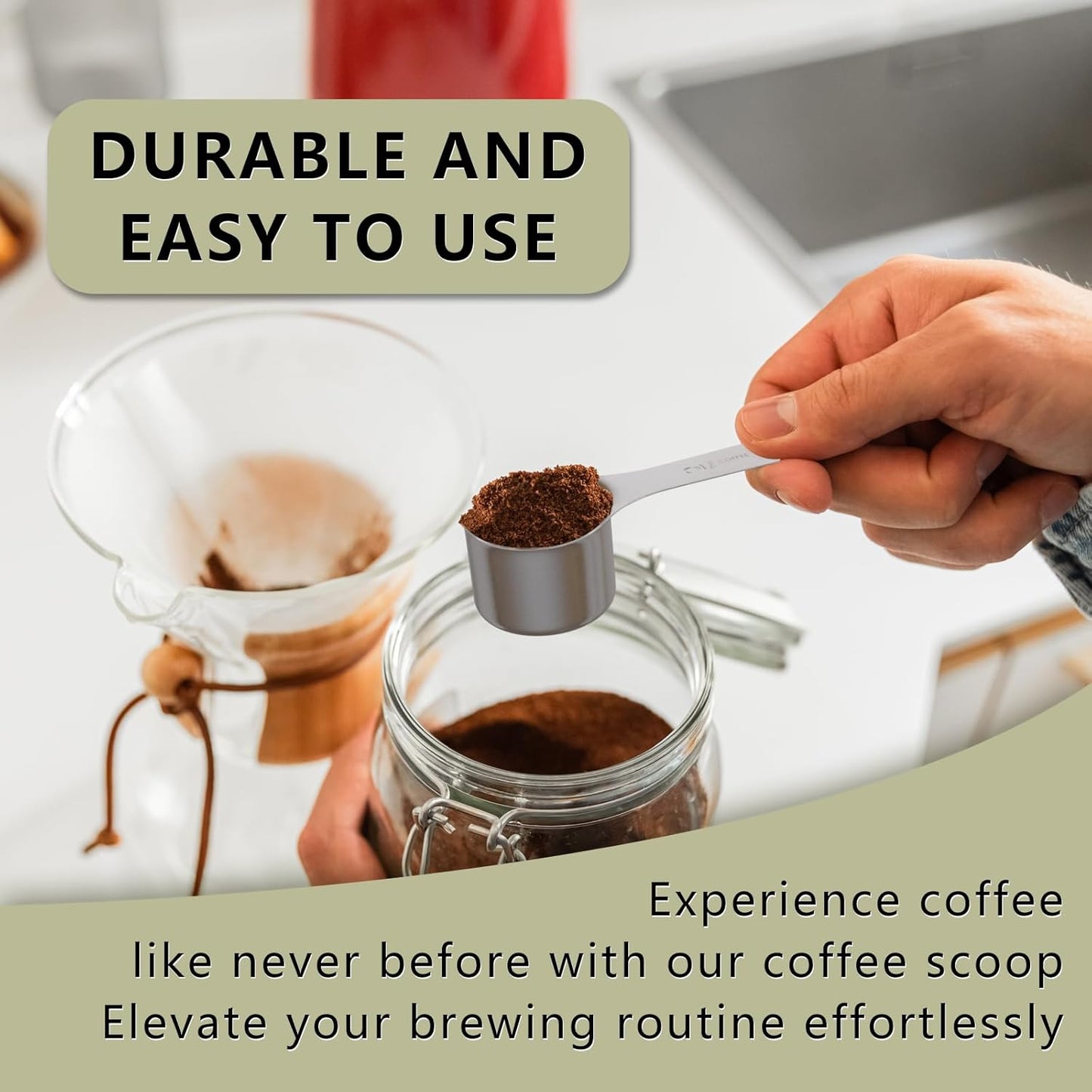 1PCS 2 Tablespoon(2tbsp, 30ml, 1/8cup) Coffee Scoop, Long Handle Measuring Spoon, Stainless Steel Scooper