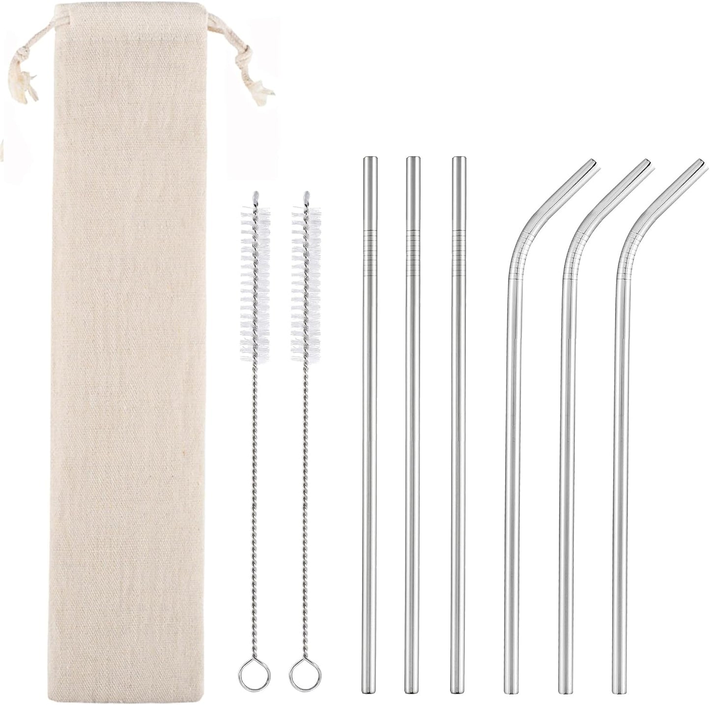 dcieiosul Set of 6 Reusable Metal Straws, 8.5'' Long Stainless Steel Straw with Cleaning Brushes and Case, Drinking for 20 oz Tumblers.