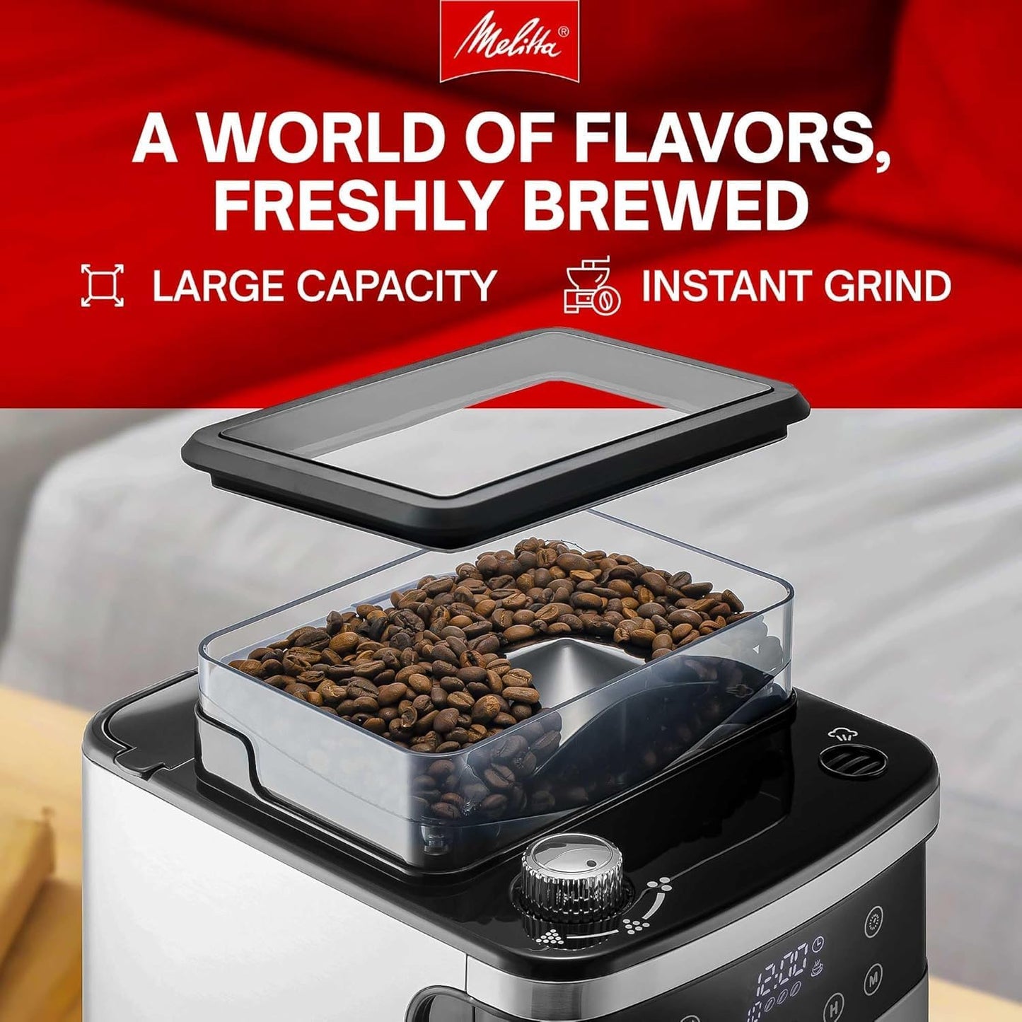 Melitta® Aroma Fresh™ Plus 10-Cup Automatic Drip, Programmable Coffee Maker with built in Burr Coffee Grinder, 5-Pack Coffee Filters included