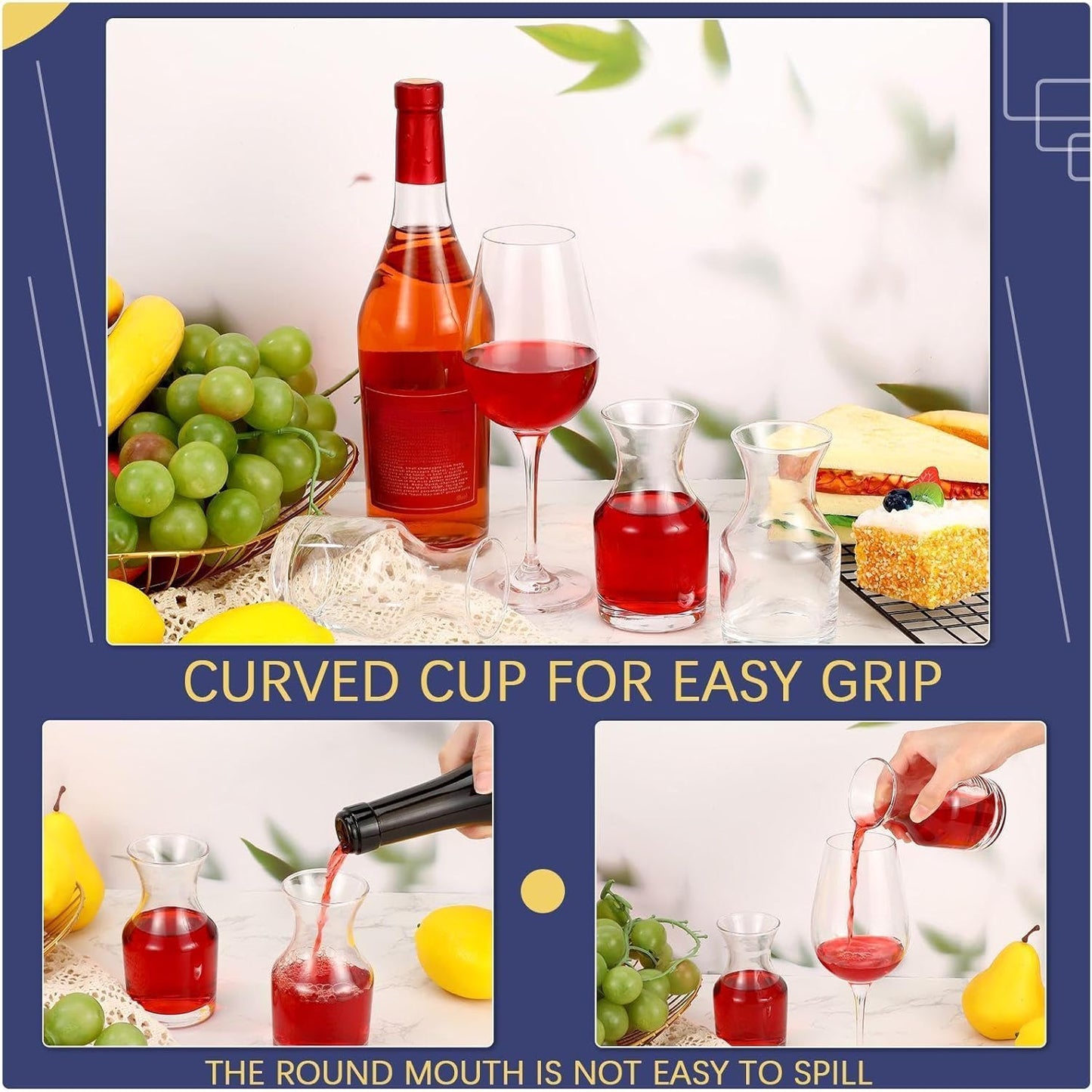 12 Pack Single Serving Wine Carafe Glass Small Mini Carafe Individual Wine Refill Decanter for Dinner Parties Tastings Bars Restaurants (7.7 oz)