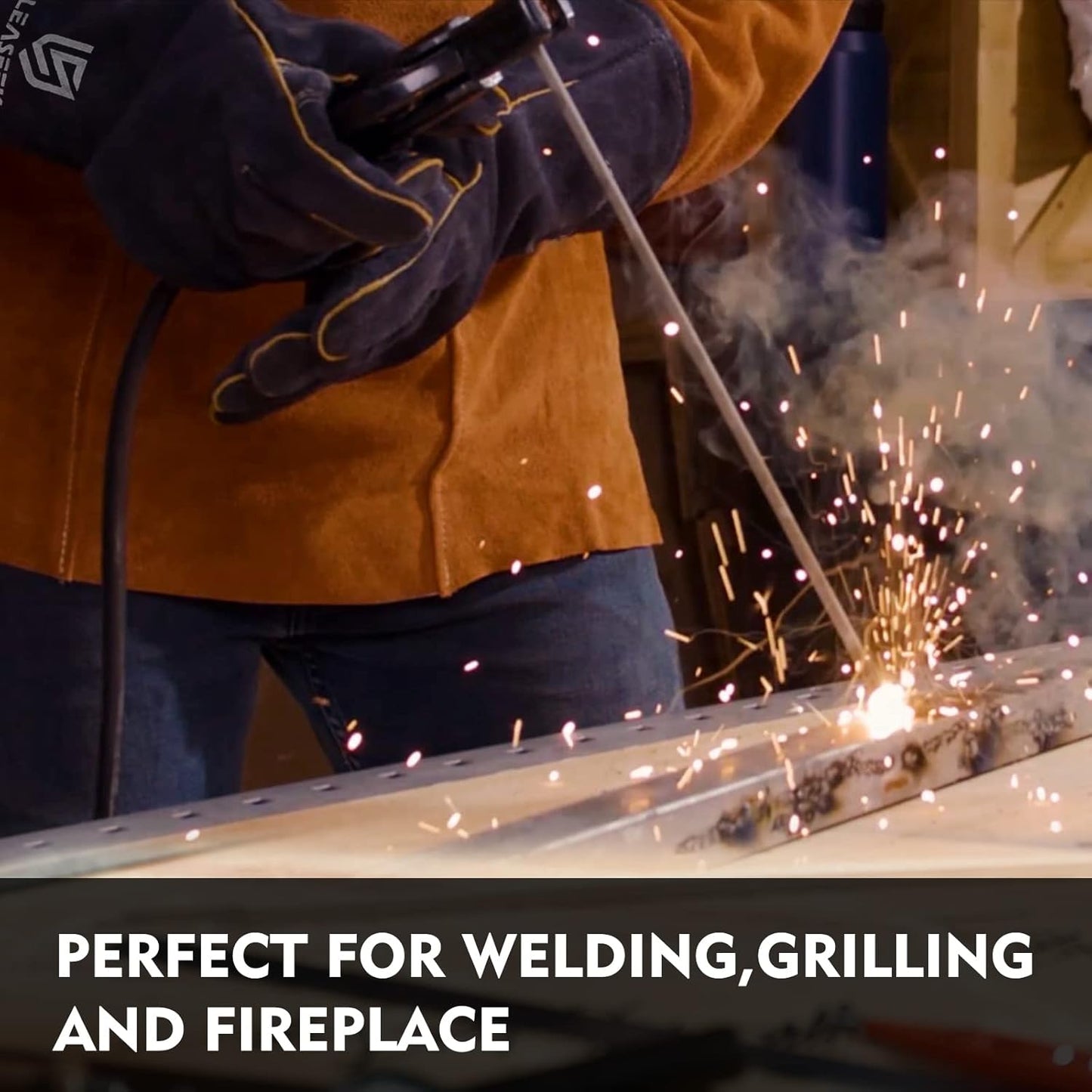 LeaSeek Leather Forge Welding Gloves, Heat/Fire Resistant Barbecue Gloves,Mitts for Fireplace,BBQ,Welder,Grill,Oven,Stove,Tig