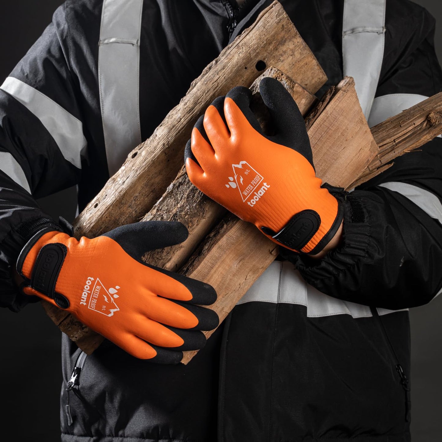 100% Waterproof Gloves for Men and Women, Winter Work Gloves for Cold Weather, Touchsreen, Thermal Insulated Freezer Gloves, With Grip, Orange, Large
