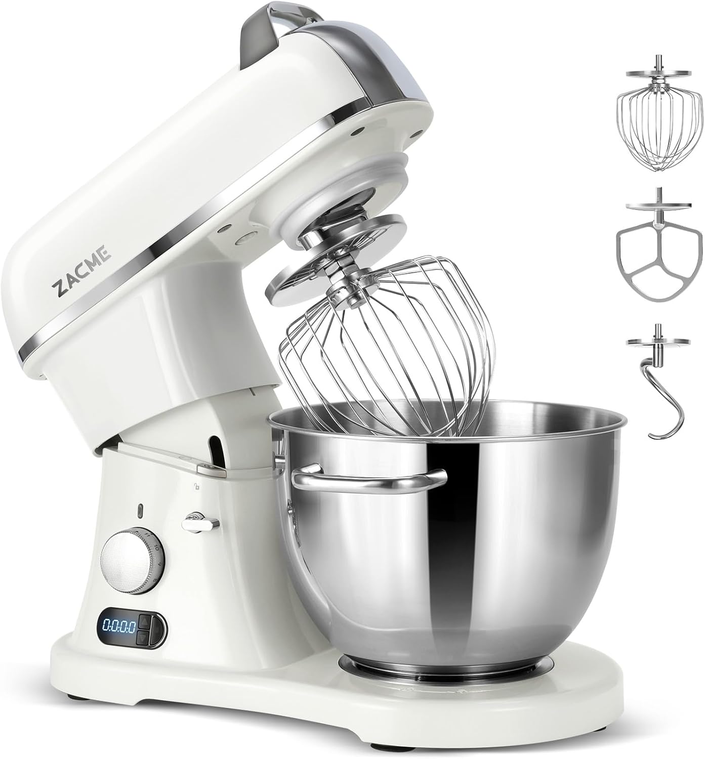 ZACME 8.4QT Commercial Stand Mixer 800W with NSF Certified and Aluminum Die Casting, Mixers Kitchen Electric Stand Mixer with Stainless Steel 8L Bowl, Dough Hook, Whisk and Beater, Porcelain