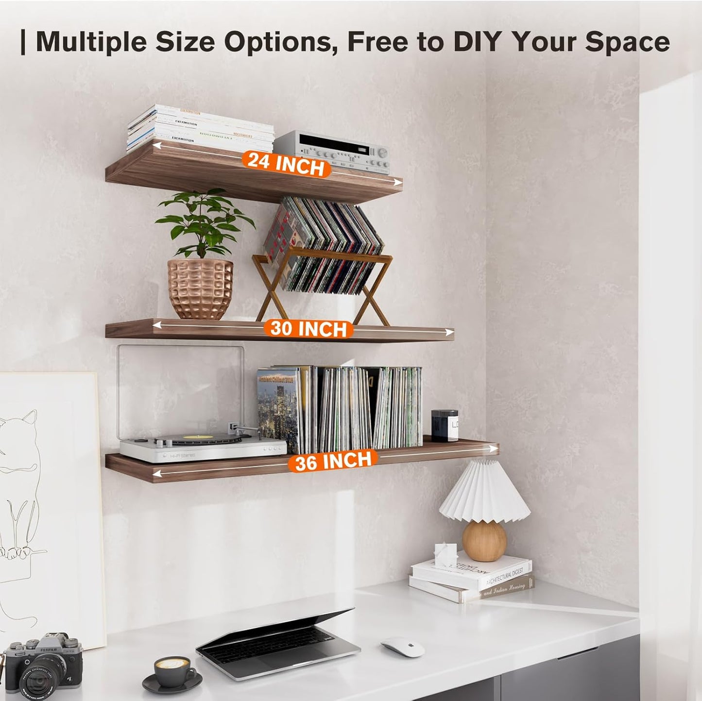 Wall Shelf Set of 1, Walnut Floating Shelves 36 in W x 10 in D x 1 in H, Wooden Floating Wall Shelf with Invisible Brackets for Living Room/Bedroom/Bathroom/Kitchen Storage and Decor