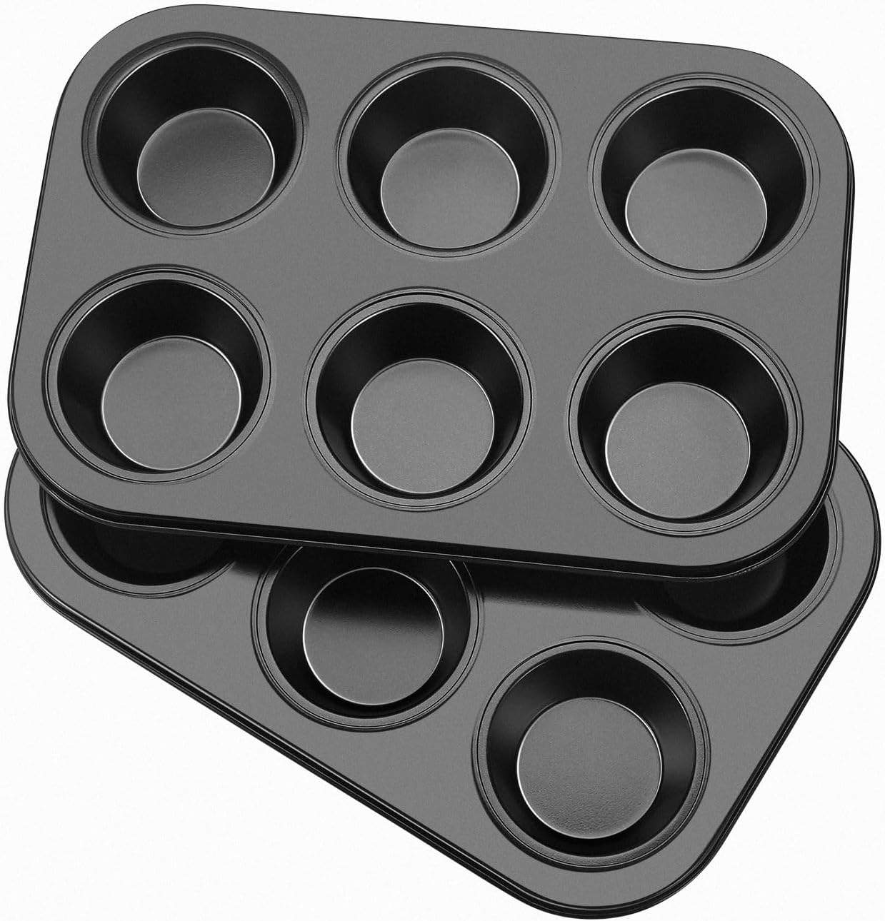 Flexzion Muffin Tray Cupcake Baking Pan 2 Pack, 6-Cup Nonstick Carbon Steel Muffin Tins Non-Stick Cupcake Tin Bakeware Accessories for Baking Cupcakes Muffin Brownies Snacks, Easy Clean, Fridge Safe