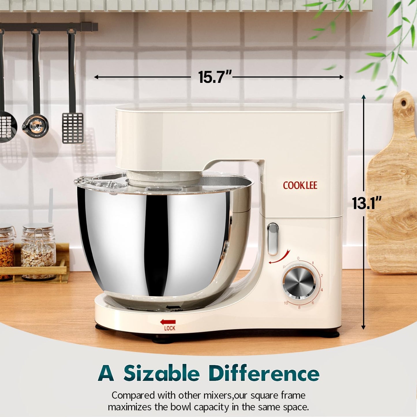 COOKLEE Stand Mixer, 9.5 Qt. 660W 10-Speed Electric Kitchen Mixer with Dishwasher-Safe Dough Hooks, Flat Beaters, Wire Whip & Pouring Shield Attachments for Most Home Cooks, White