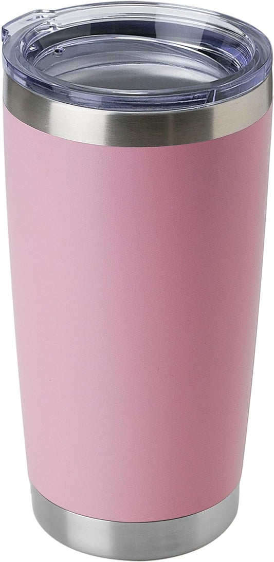 DOMICARE 20oz Stainless Steel Tumbler Bulk with Lid, Double Wall Vacuum Insulated Travel Mug, Powder Coated Coffee Cup, Pink, 1 Pack