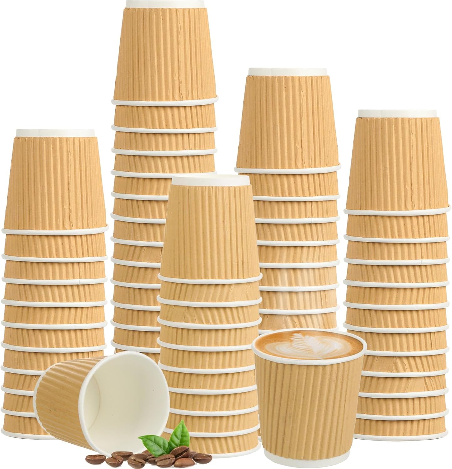 200 Pcs 4oz Paper Espresso Cups Ripple Wall Hot Cups For Coffee Disposable Coffee Cup Paper Hot/Cold Drinking Cups for Party, Picnic, Travel and Events