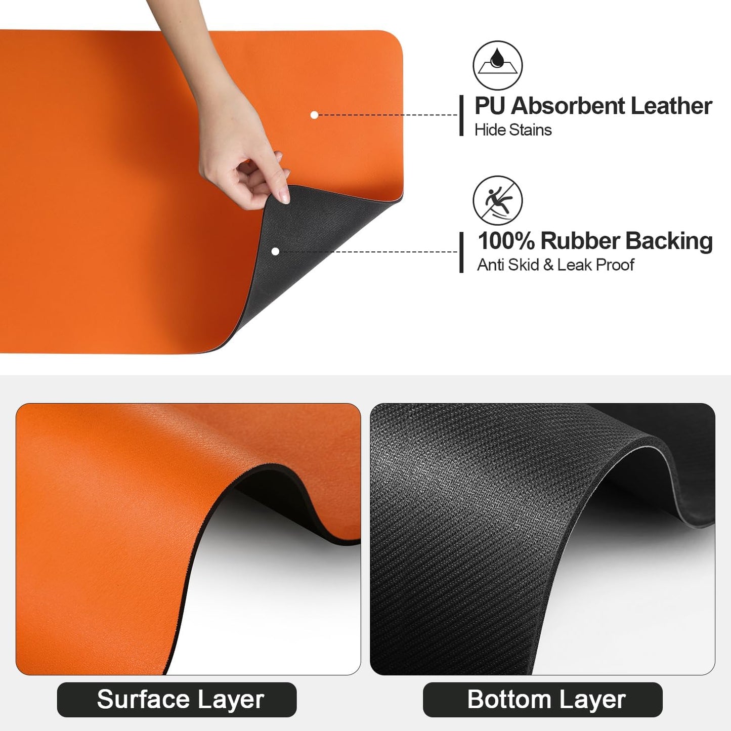 Dish Drying Mat for Kitchen Counter | Coffee Bar Mat for Countertops | Heat Resistant Drainer Mat with Non-slip Rubber Backed | Hide Stain Kitchen Absorbent Draining Mat | Orange 16"x20"