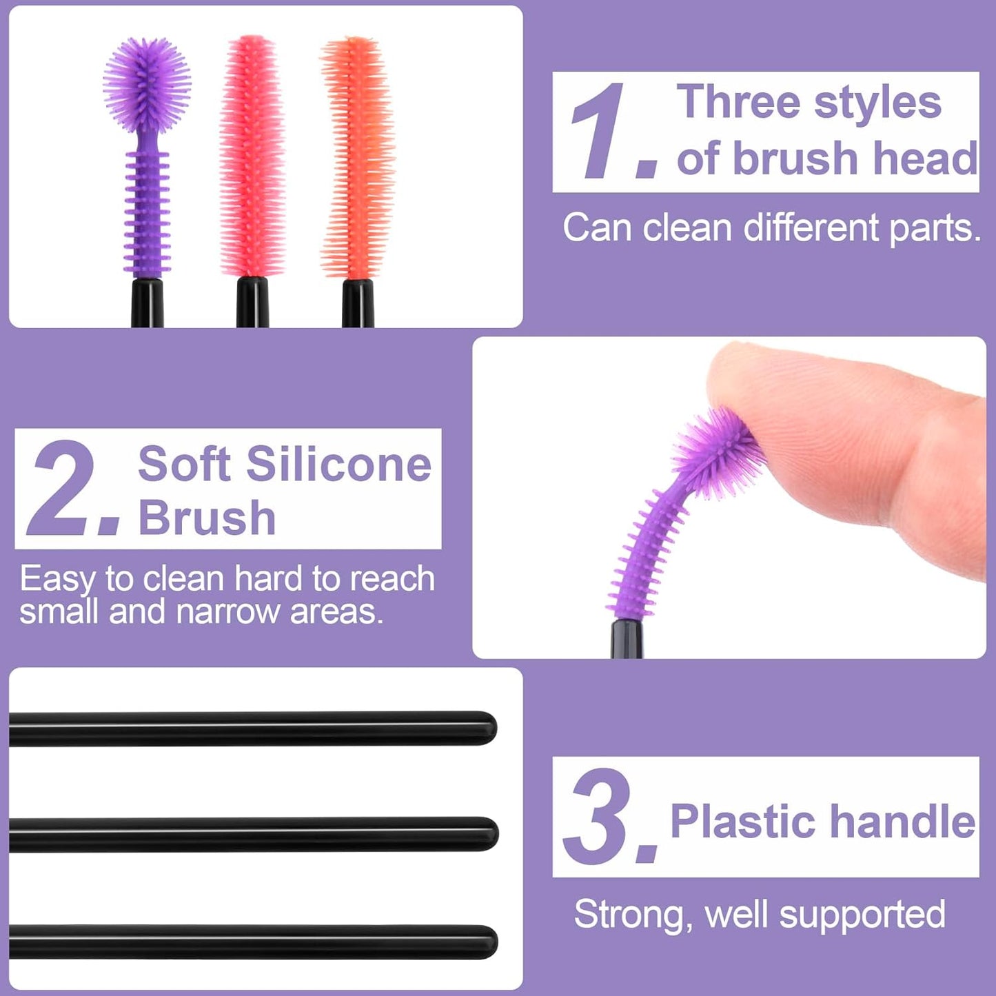 OIIKI 9pcs Crevice Cleaning Brushes, Silicone Nook & Cranny Brushes, Orange, Purple, Red