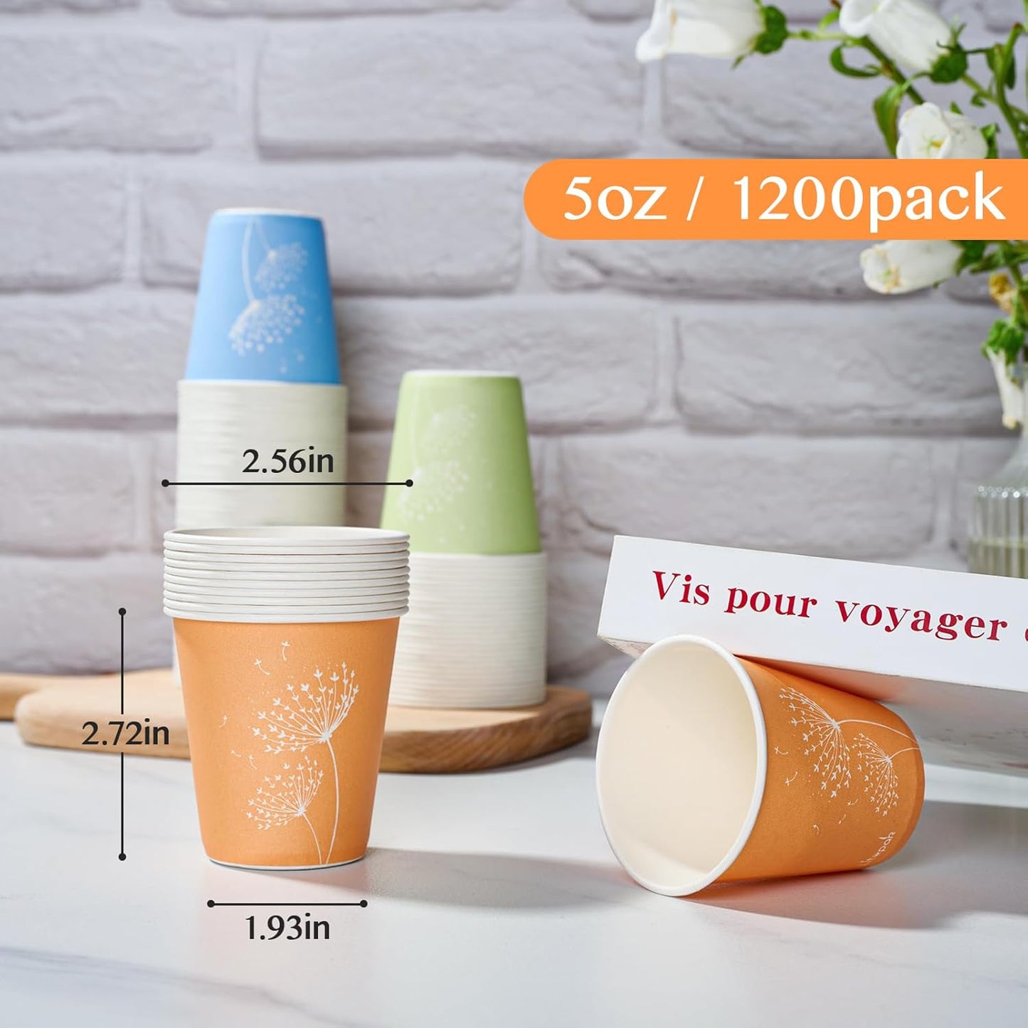 LITOPAK 1200 Pack 5 oz Paper Cups, Colorful Samll Disposable Paper Bathroom Cups for Parties, Travel, and Events