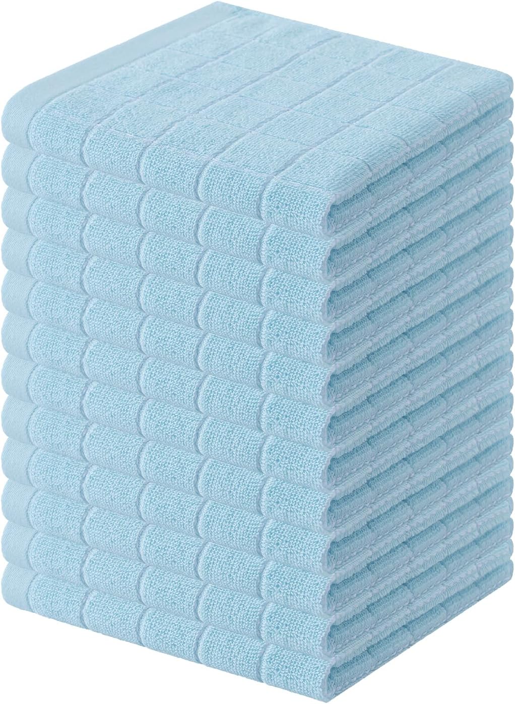Homaxy 100% Cotton Terry Kitchen Dish Cloths, Ultra Soft and Absorbent Dish Towels for Kitchen, Suitable for Drying and Washing Dishes, 12 Pack, 12 x 12 Inches,Sky Blue