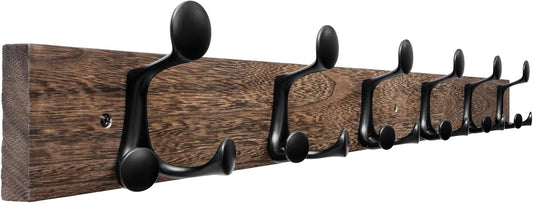 SKOLOO 36-Inch Wood Burnt Coat Rack Wall Mount with 6 Triple Hooks - Ideal for Family Entrances, Classrooms, and Pet Supplies Storage - Perfect Coat Hooks for Wall