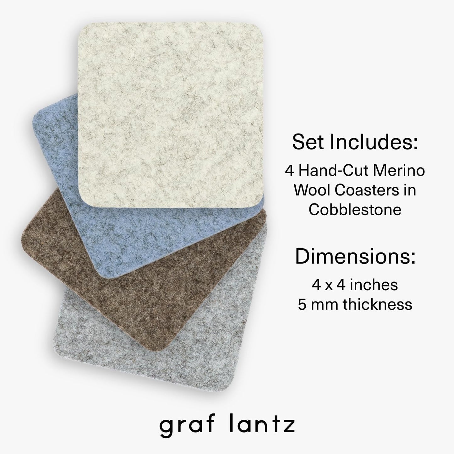 Graf Lantz - Bierfilzl Merino Wool Square Coasters Set of 4 - Cobblestone (4"x4"x5mm) - Absorbs 30% Weight, Natural German Wool - Heat Resistant, Sustainable, Reusable - Home Decor, Coffee Table Decor