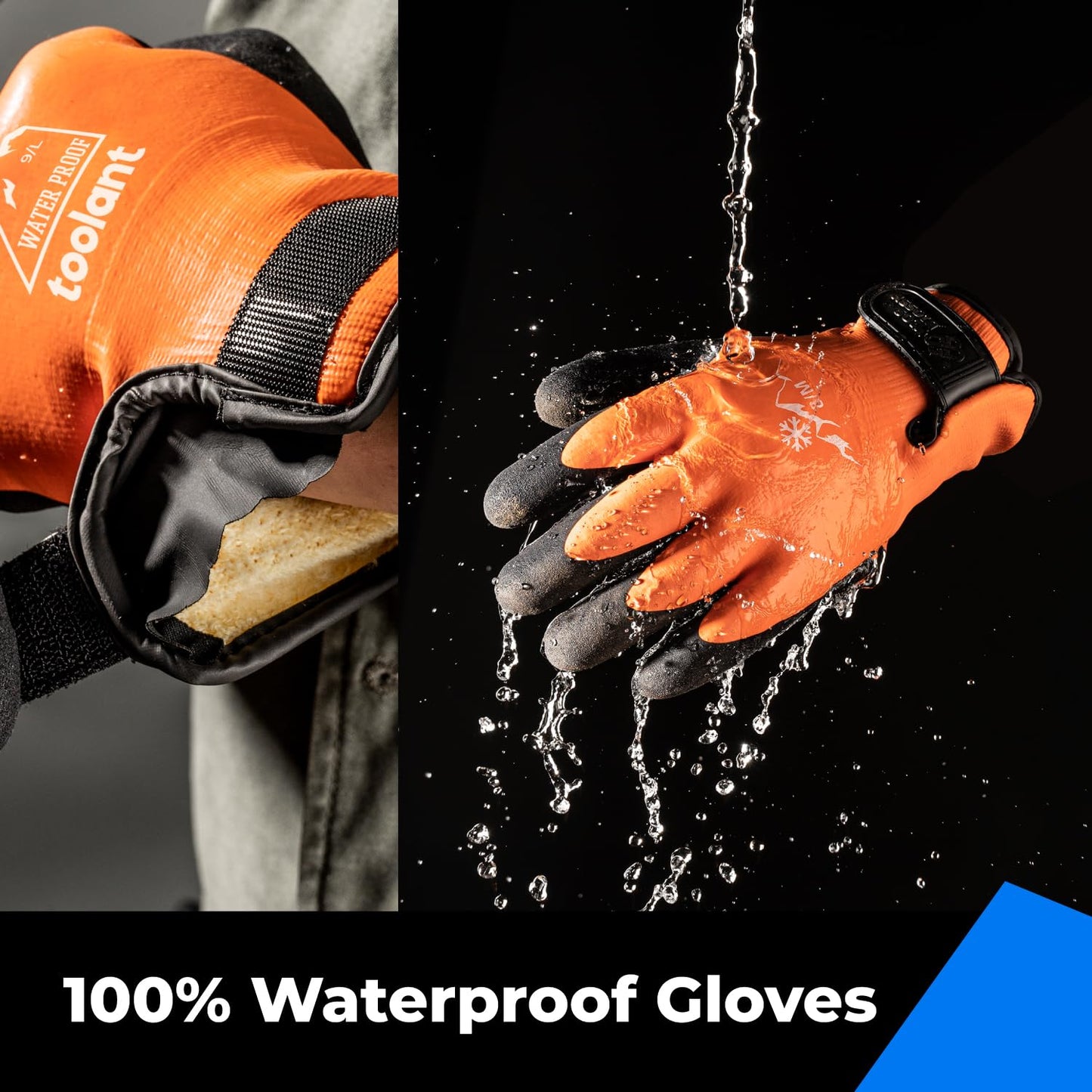 toolant 100% Waterproof Gloves Bulk Pack, 3 Pairs, Winter Work Gloves for Extreme Cold, Touchsreen, Warm Gloves for Freezer, Fishing and Gardening, with Grip, Orange, X-Large
