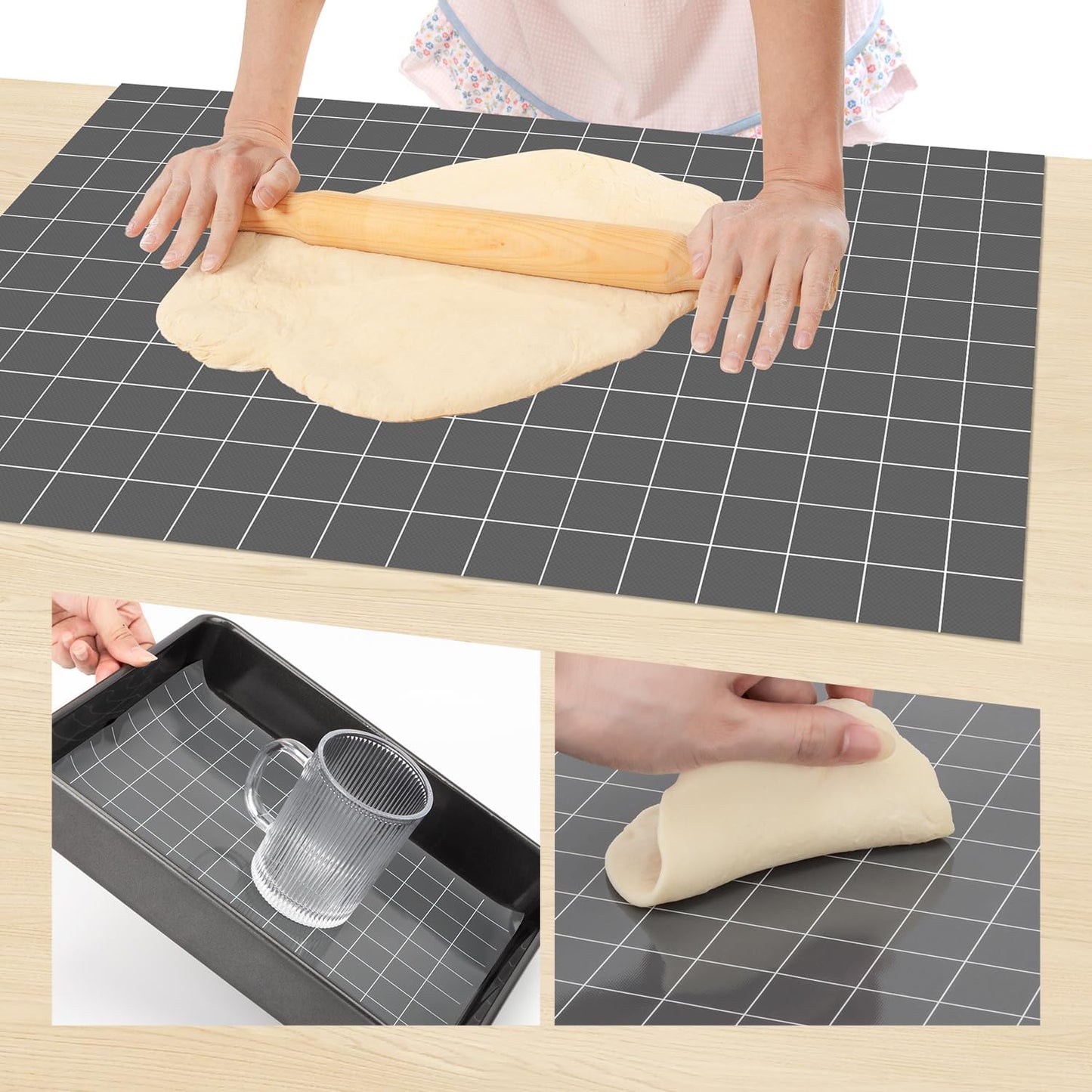 Silicone Baking Mat Roll- Heat Resistant Baking Macaron Bread Mat, Non-stick Pastry Mat, Reusable Dough Rolling Mat, Countertop Protector, Oven Mat, Air Fryer Mat, Refrigerator Mat Multipurpose