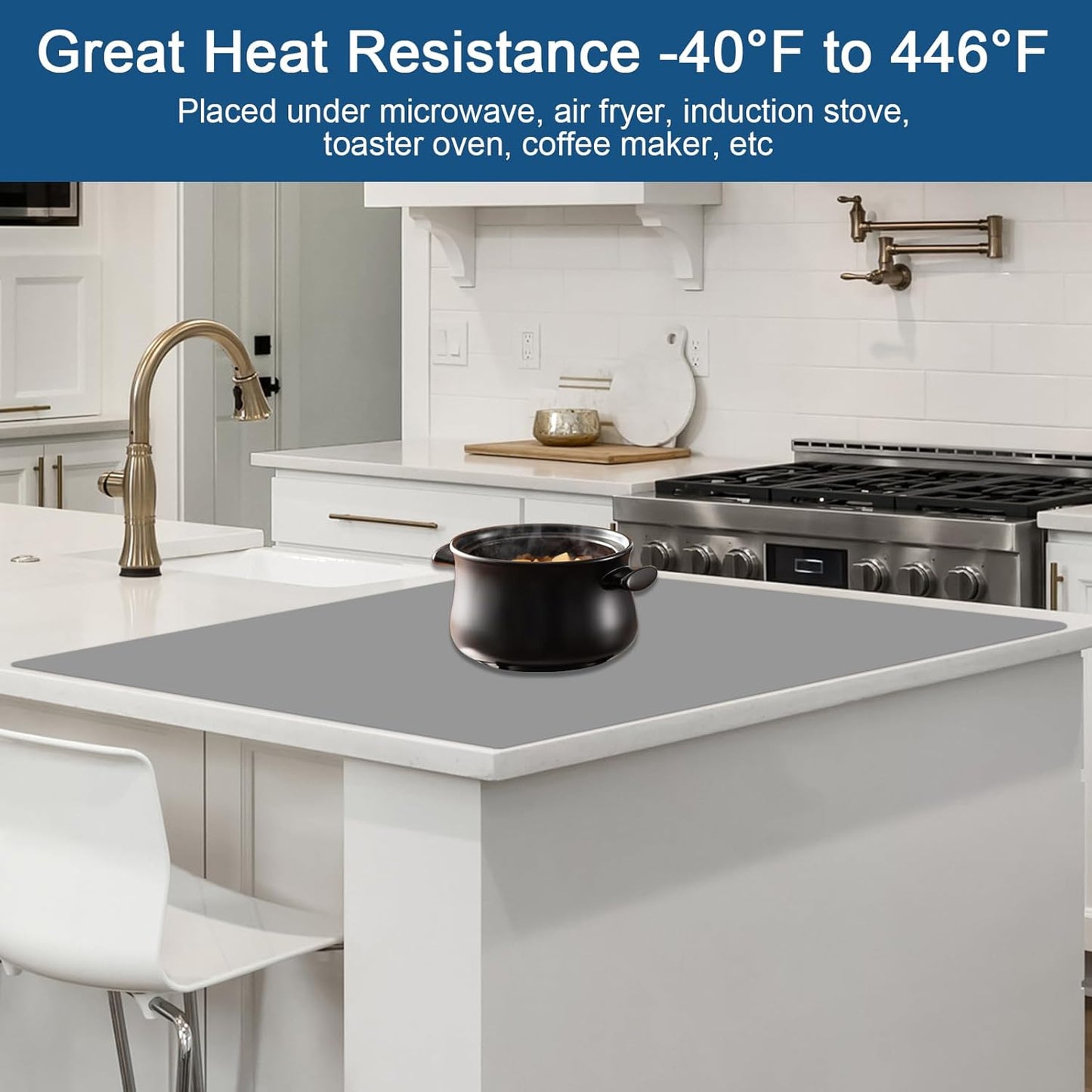 23.6"x15.7" Silicone Mats for Kitchen Counter, Non-Slip Heat Resistant Countertop Protector, Waterproof Silicone Craft Mat for Kitchen Island, Dark Gray