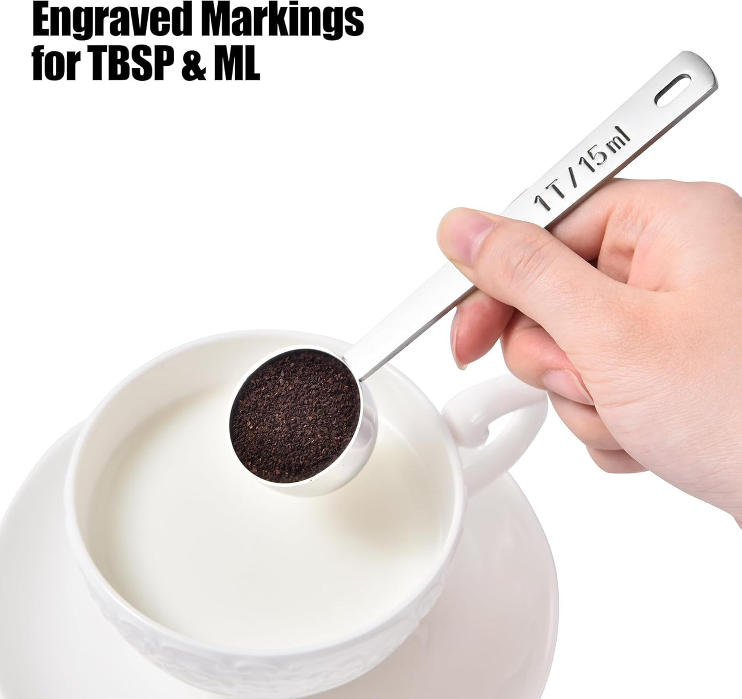 18/8 Stainless Steel Coffee Scoop, Doosu Food-Grade Metal Measuring Spoon with 4.3in Long Handle, Tablespoon Scooper for Coffee Beans, Ground Coffee, Espresso, Protein Powders, Tea, Sugar (1 Tbsp)