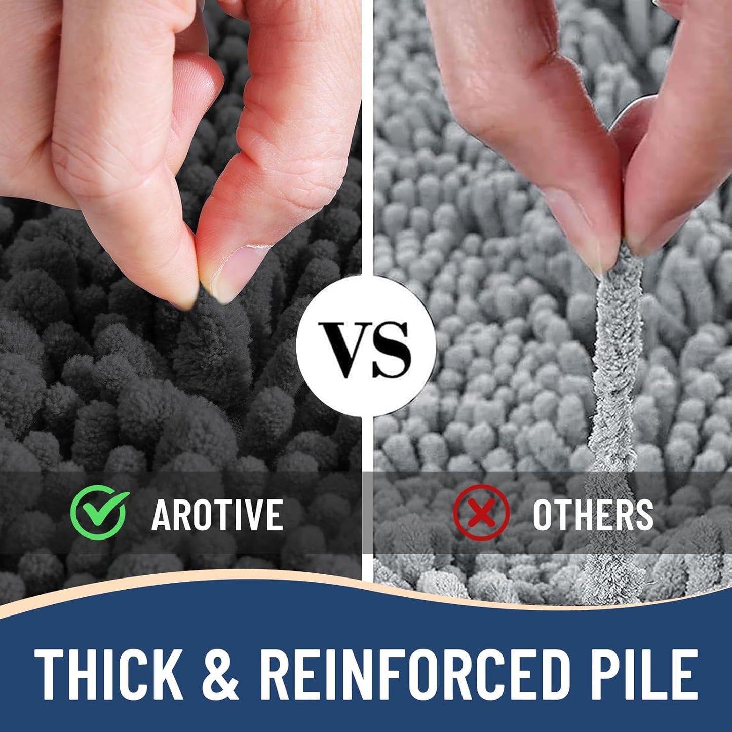 Arotive Luxury Chenille Bathroom Rug Mat, Extra Soft Thick Absorbent Shaggy Bath Rugs, Non-Slip Machine Wash Dry, Plush Bath Mats for Bathroom, Shower and Tub, 36x24, Dark Grey