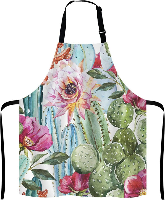Cactus Kitchen Cooking BBQ Chef Apron, Watercolor With Flowers Roses and Cactus Apron for Men, Women - Dad Gifts, Gifts for Men - Birthday, Mothers Day Gifts for Mom