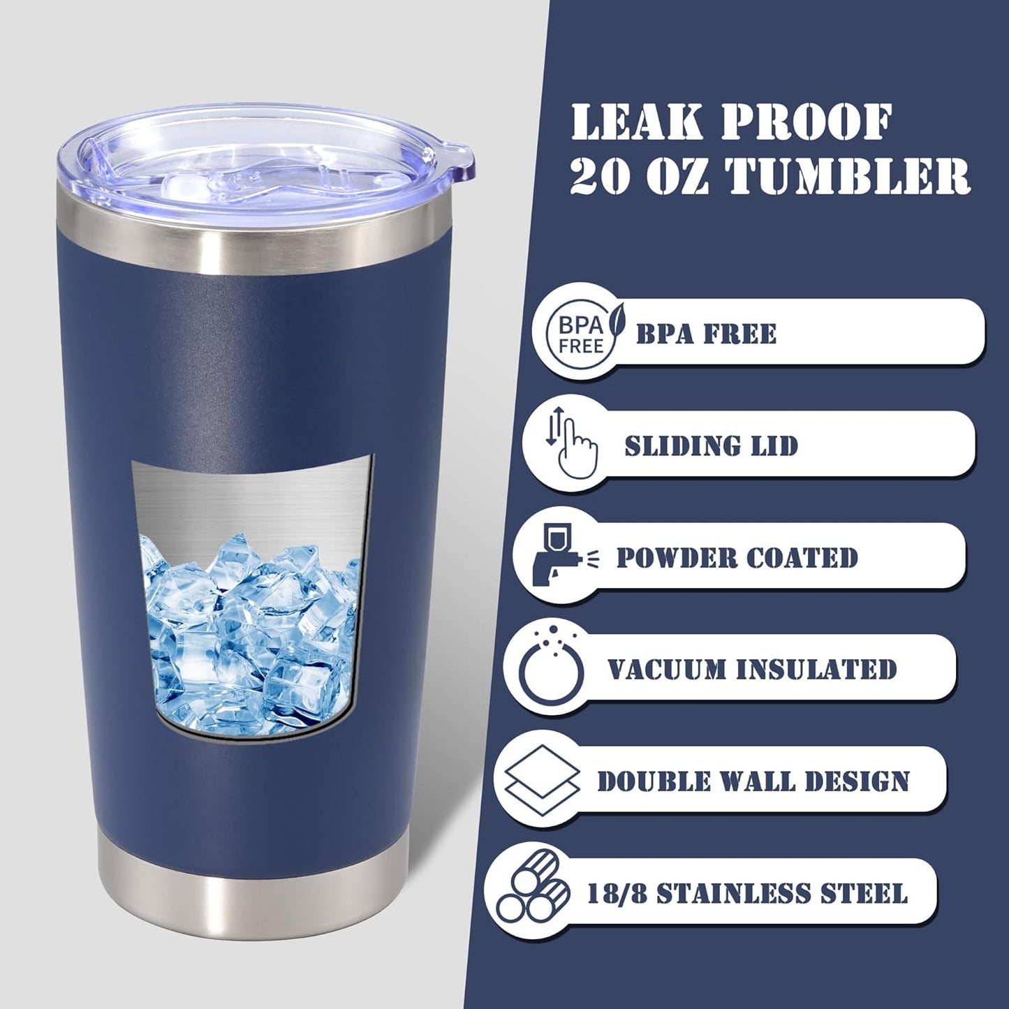 20 oz Tumbler with lid Double Wall Vacuum Insulated Tumblers Stainless Steel Coffee Mug Travel Coffee Tumbler Powder Coated Tumbler Cup Keep Hot&Cold - (Navy 6 Pack)